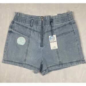 Wallflower Womens Mid Rise Jean Short Size 13 Elastic Waist Front Zip​